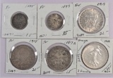 Lot of (6) misc France Coins 1887-1919 Centimes-2Francs