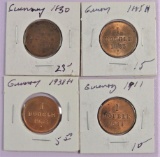 Lot of (4) Guernesey 1 Double includes 1830, 1885-H, 1911-H & 1938-H.