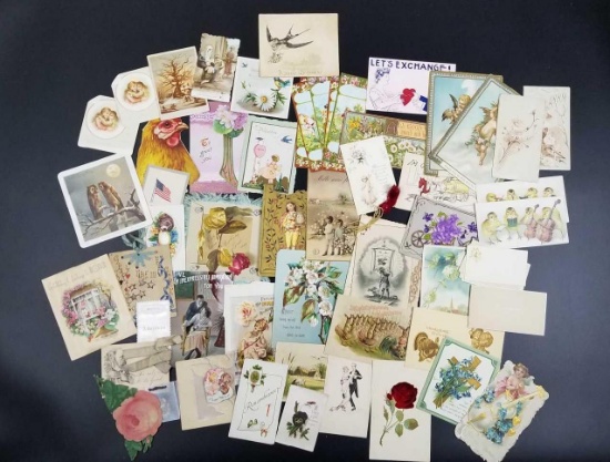 Large group of antique greeting cards