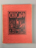Antique 1934 Chicago A History in Block Print Book