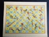 19th Century Chromolithograph Shutes & Ladders Paper Game Board