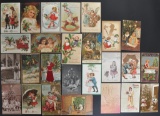 Group of 26 Christmas Postcards Featuring Children