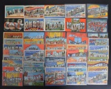 Group of 52 Large Letter Linen State and City Postcards