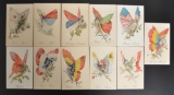 Group of 11 Ladies with Butterflies Wings of Nation Flags Postcards