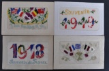 Group of 4 French 1918 and 1919 Silk Postcards