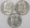 Lot of (3) 1954 P Franklin Half Dollars.