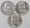 Lot of (3) Franklin Half Dollars includes 1950 P, 1951 P & 1952 S.