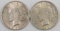 Lot of (2) Peace Dollars includes 1922 P & 1922 D.