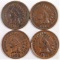Lot of (4) Indian Head Cents includes 1898, 1899, 1900 & 1901.