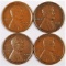 Lot of (4) early San Fransico Mint Lincoln Wheat Cents includes 1910 S, 1911 S, 1913 S & 1914 S.