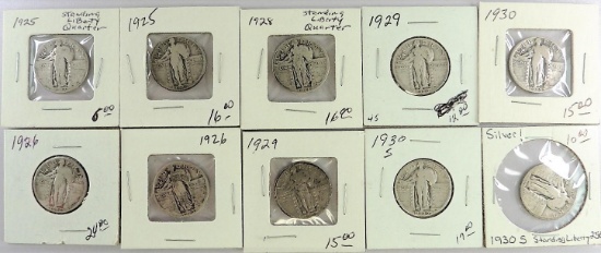 Lot of (10) misc Standing Liberty Quarters 1925-1930.