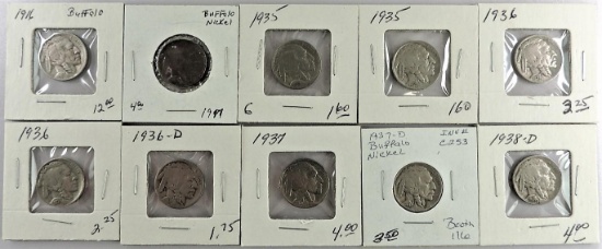 Lot of (10) misc Buffalo Nickels.