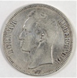 1936 Venezuela 5 Bolivares Silver.