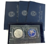 1971-1974 Blue Envelope BU Eisenhower Dollars 40% Silver. 4-Coins.