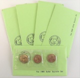 Lot of (5) 1980 P, D & S Unc. Susan B. Anthony Dollar Souvenir Sets 3-Coins per Green Envelope.