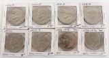 Lot of (8) misc Unc. Eisenhower Dollars 1971 D - 1976.