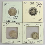 Lot of (4) Seated Liberty Dimes.