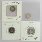 Lot of (4) Seated Liberty Half Dimes.