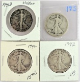 Lot of (4) Walking Liberty Half Dollars includes 1919 S, 1941 D & (2) 1942.