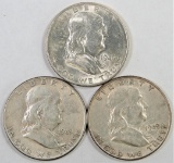 Lot of (3) 1949 P, D & S Franklin Half Dollars.