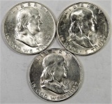 Lot of (3) Franklin Half Dollars includes 1953 D, 1953 S & 1954 S.