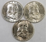 Lot of (3) 1952 D Franklin Half Dollars.