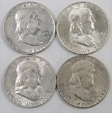 Lot of (4) Franklin Half Dollars includes (2) 1949 P, 1952 D & 1952 S.