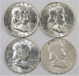 Lot of (4) Franklin Half Dollars includes 1954 P, 1957 D, 1958 D, 1961 P.