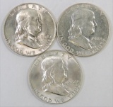 Lot of (3) 1962 D Franklin Half Dollars.