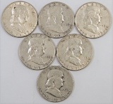 Lot of (6) 1952 P Franklin Half Dollars.