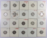 Lot of (20) Barber Dimes 90% Silver mixed dates 2x2'd. 1899-1916.