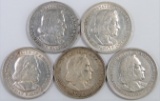 Lot of (5) 1893 Columbian Exposition Commemorative Half Dollars.
