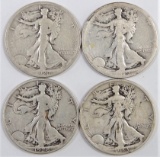 Lot of (4) Walking Liberty Half Dollars includes 1920 P, 1919 S, 1928 S & 1933 S.