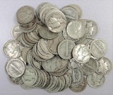 Lot of (100) Mercury Dimes 90% Silver mixed dates.