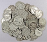 Lot of (100) Mercury Dimes 90% Silver mixed dates.