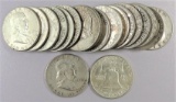 Lot of (21) Franklin Half Dollars 90% Silver mixed dates.