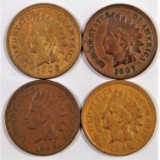 Lot of (4) Indian Head Cents includes 1906, 1907, 1908 & 1909.