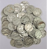 Lot of (95) Mercury Dimes mixed date 90% Silver.