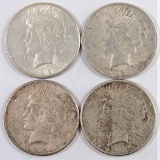 Lot of (4) Peace Dollars includes 1922 S, 1924 P, 1926 (with advertising sticker reverse) & 1928 S.