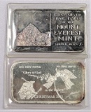 Lot of (2) .999 Silver 1oz. Art BarsMount Everest Mint & Christmas 1983 Luke 2:14.