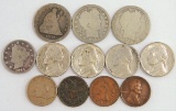 Lot of (12) U.S. Coins 1858-1945 Cents to Quarters.