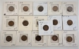 Lot of (16) Early Lincoln Wheat Cents 1909 V.D.B.-1919.