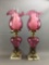 Pair of vintage pink glass lamps