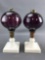 2 Antique Purple Glass Kerosene Lamp Bases
