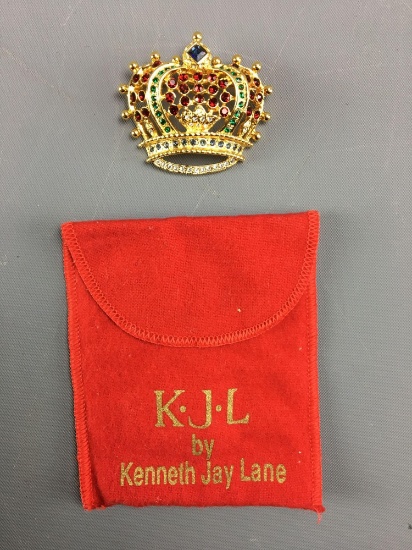 Kenneth Jay Lane crown jeweled pin