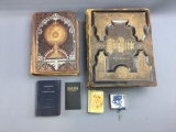 Group of vintage holy bible book and more