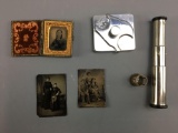 Group of vintage tin pictures and more