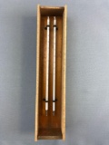 2 large mercury thermometers in wooden box