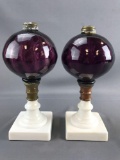 2 Antique Purple Glass Kerosene Lamp Bases