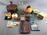 Group of Various items including Disney Cards, Mason Jar, French Book and more
